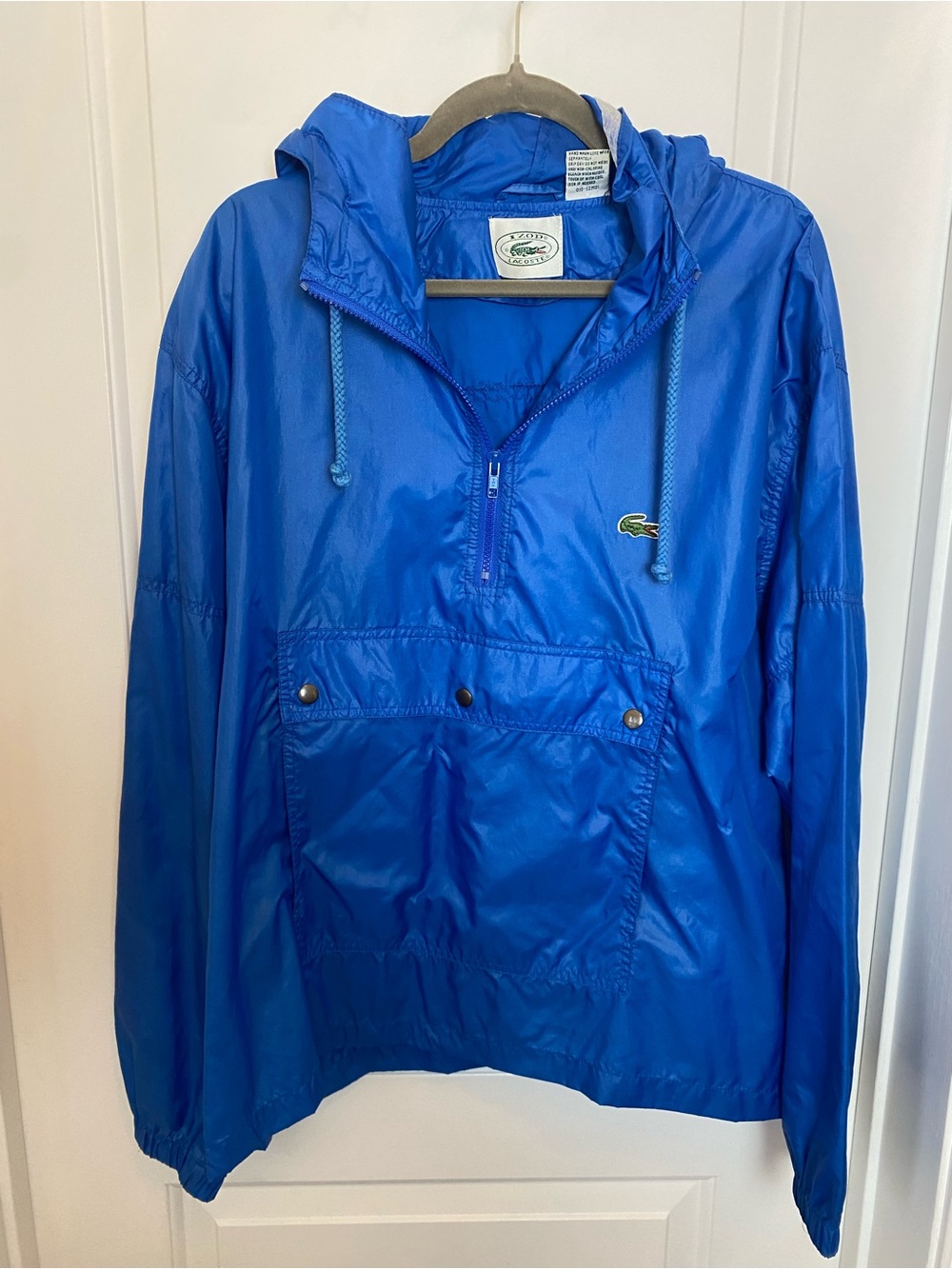 Vintage Izod Lacoste Men's Blue Anorak Windbreaker Jacket Hooded Pullover Size L